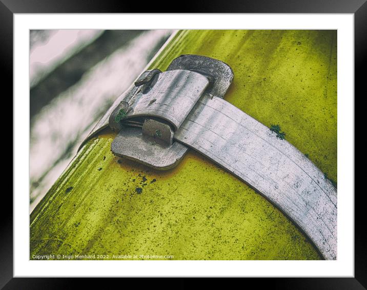 Closeup shot of a metal scratched and wethered rusty clasp Framed Mounted Print by Ingo Menhard