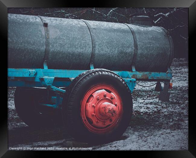Farm tractor trailer in winter Framed Print by Ingo Menhard