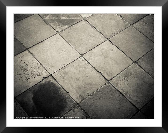Top view of an old stone tiled floor Framed Mounted Print by Ingo Menhard