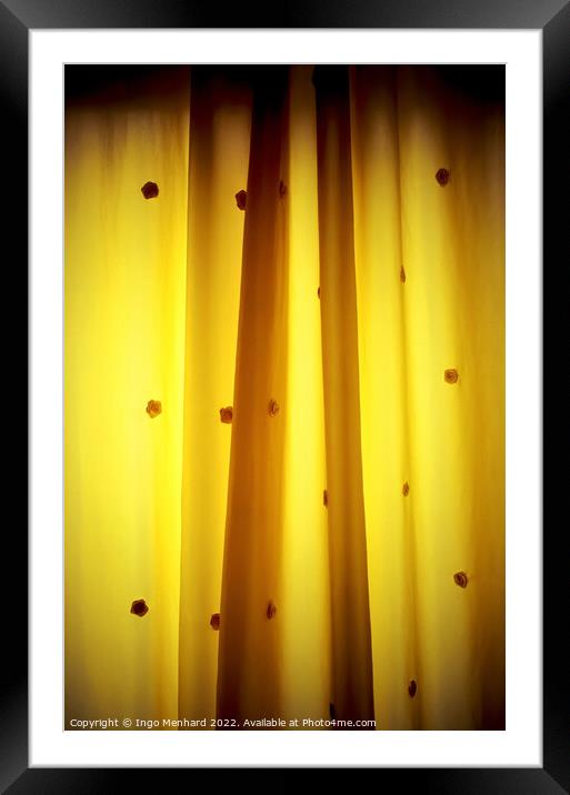 Yellow shining curtain with roses on it Framed Mounted Print by Ingo Menhard