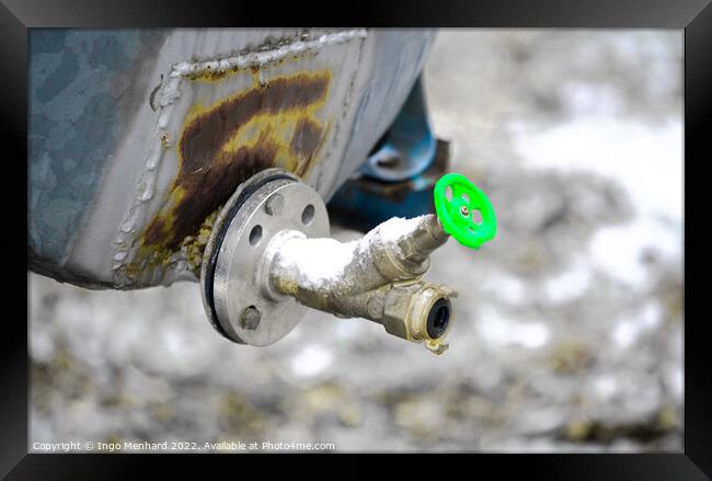 Water faucet on a vehicle trailer Framed Print by Ingo Menhard