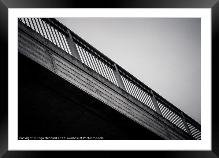 Bridge security railing in black and white Framed Mounted Print by Ingo Menhard