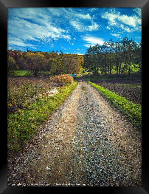 Walking the autumn countryroad Framed Print by Ingo Menhard