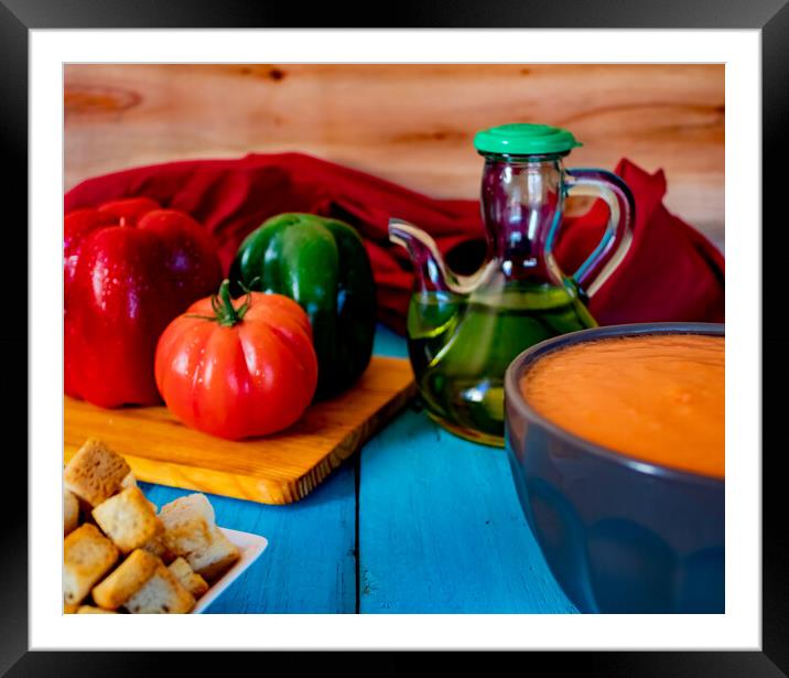 View of gazpacho, a typical Spanish meal Framed Mounted Print by Andres Barrionuevo