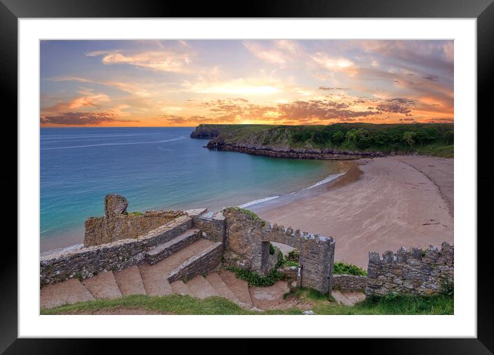 Buy Framed Mounted Prints of Sunrise at Barafundle Bay in Pembrokeshire by Tracey Turner