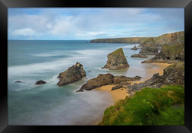 Autumnal Long Exposure at Bedruthan Steps, Cornwal Framed Print by Tracey Turner