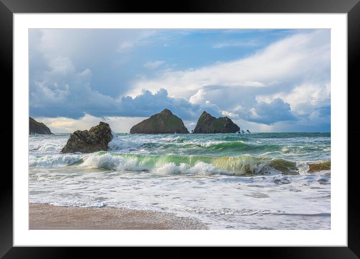 Gull Rocks at Holywell Bay, Cornwall Framed Mounted Print by Tracey Turner