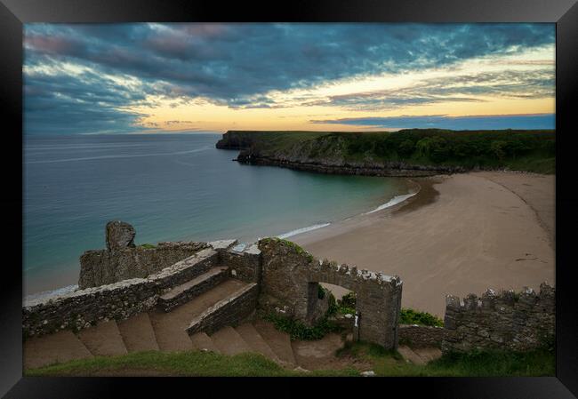Dawn Breaks at Barafundle Bay in Pembrokeshire Framed Print by Tracey Turner