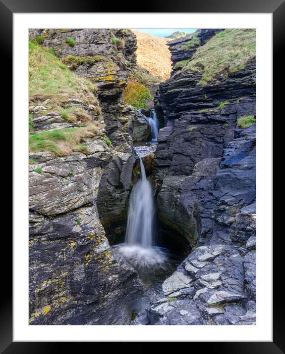 Waterfall at Rocky Valley, near Bossiney Haven in Cornwall Framed Mounted Print by Tracey Turner