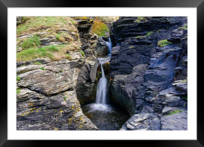 Waterfall at Rocky Valley, near Bossiney Haven in Cornwall Framed Mounted Print by Tracey Turner