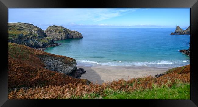 Bossiney Bay Panorama, Cornwall Framed Print by Tracey Turner