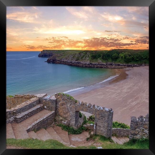 Sunrise at Barafundle Bay (square crop) Framed Print by Tracey Turner