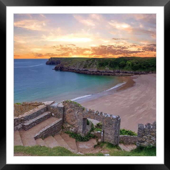 Sunrise at Barafundle Bay (square crop) Framed Mounted Print by Tracey Turner