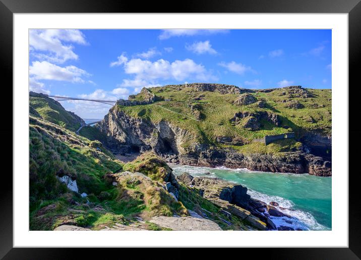 Tintagel Castle Bridge and Headland Framed Mounted Print by Tracey Turner