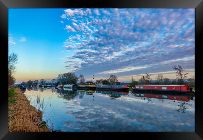 Canal Boats at Dusk on the Gloucester Canal Framed Print by Tracey Turner