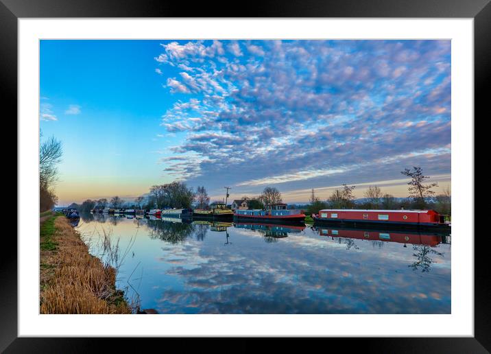 Canal Boats at Dusk on the Gloucester Canal Framed Mounted Print by Tracey Turner