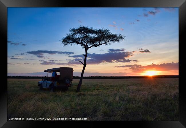 African Sundowner - Sunset in Kenya Framed Print by Tracey Turner