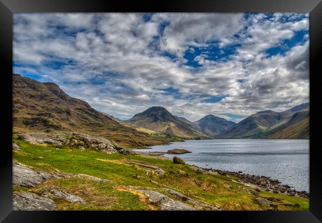 Great Gable and Scafell Pike at Wast Water. Framed Print by Tracey Turner