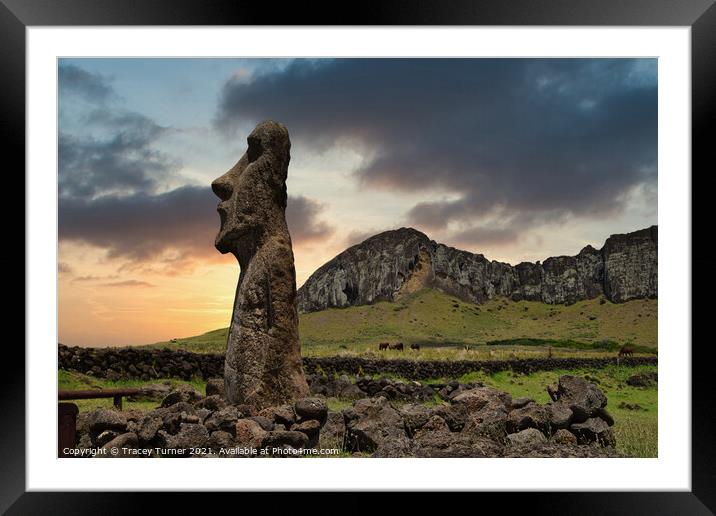 Mysterious Moai on Easter Island Framed Mounted Print by Tracey Turner
