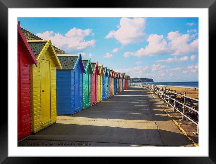 The Colourful Beach Huts of Whitby  Framed Mounted Print by Jim Day