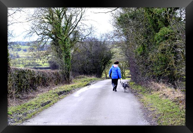 Walking the dog, Derbyshire. Framed Print by john hill