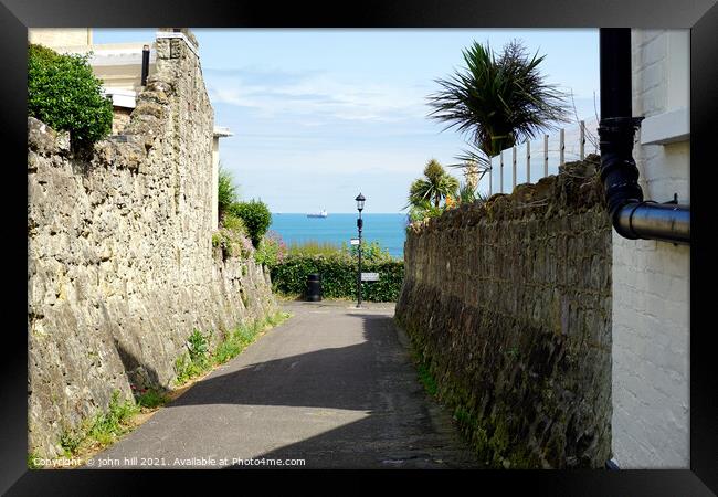 Sea view from a cliff top lane at Shanklin, Isle o Framed Print by john hill