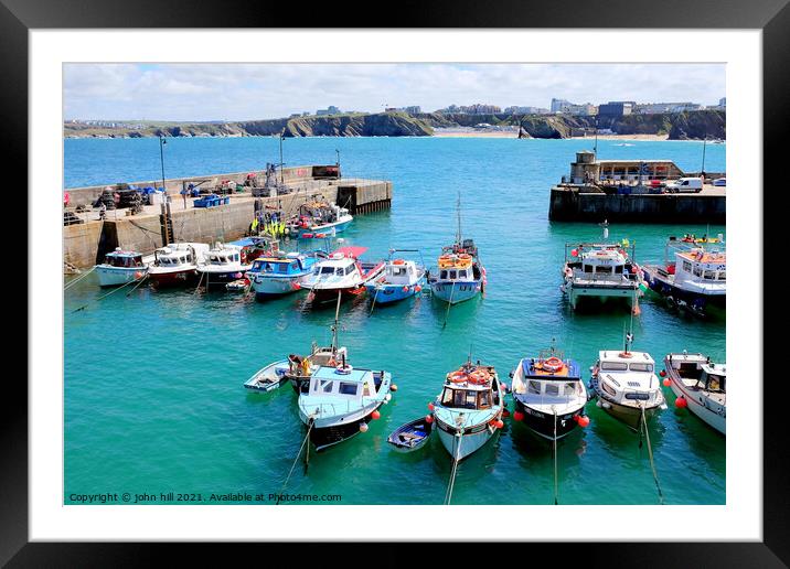 Newquay harbour mouth, Cornwall. Framed Mounted Print by john hill