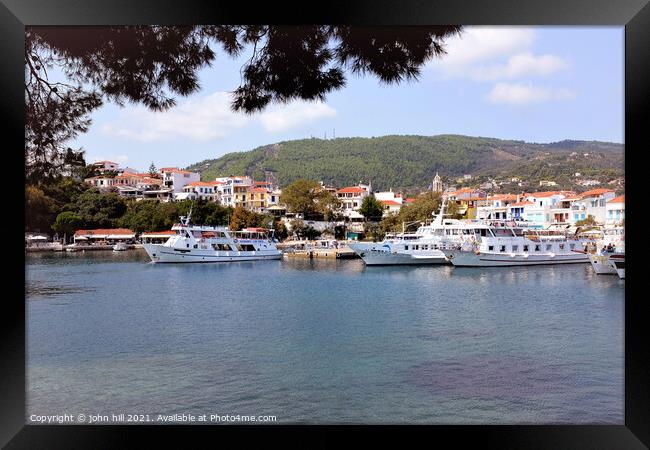 Old Port from the Mpourtzi, Skiathos town, Skiathos, Greece. Framed Print by john hill