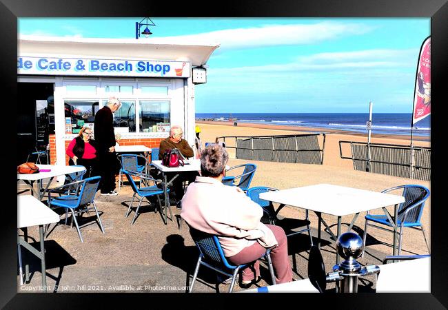 Seaside cafe and beach shop. Framed Print by john hill