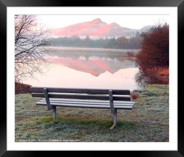 seat with a view at Derwent Water. Framed Mounted Print by john hill