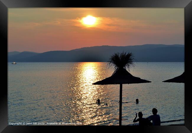 Sunset at Agia Eleni beach, Skiathos, Greece. Framed Print by john hill