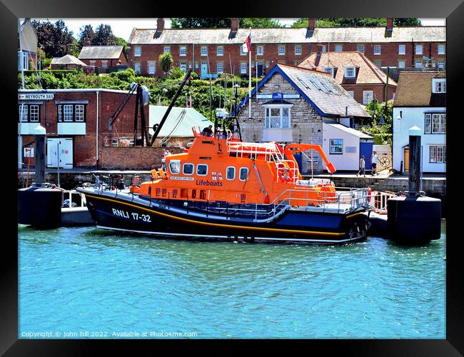 Lifeboat, Weymouth, Dorset, UK. Framed Print by john hill