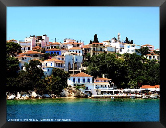 Skiathos town from the sea. Framed Print by john hill