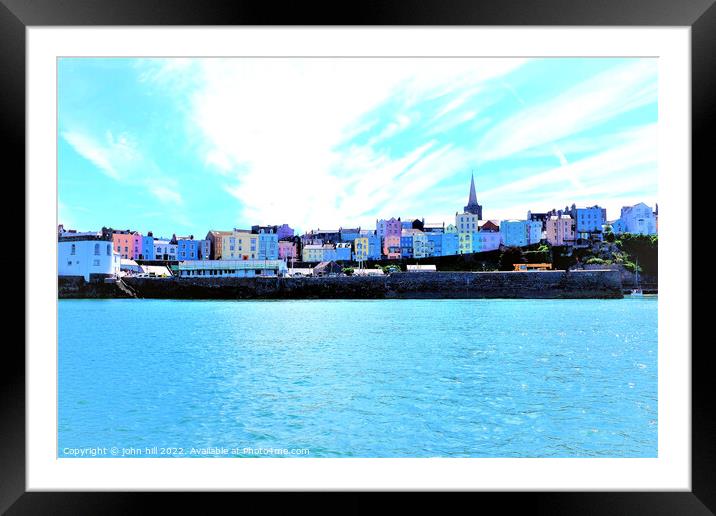 Colorful Tenby from the sea, South Wales, UK. Framed Mounted Print by john hill