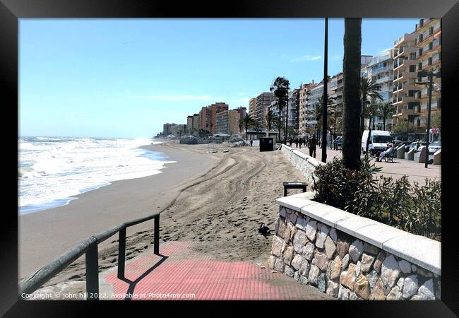 South beach and promenade on windy day, Fuengirola, Spain. Framed Print by john hill
