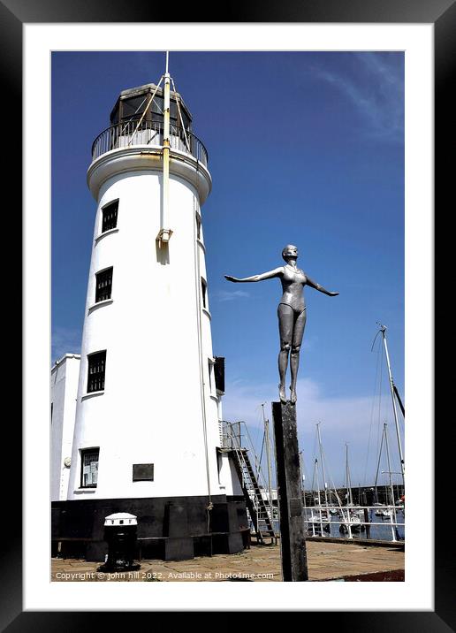 Bathing Belle and Harbour lighthouse, Scarborough, Yorkshire. Framed Mounted Print by john hill