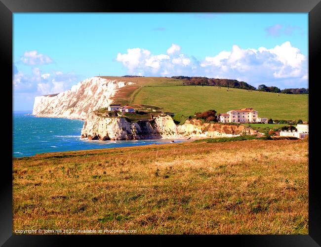 Freshwater bay and Tennyson down, Framed Print by john hill