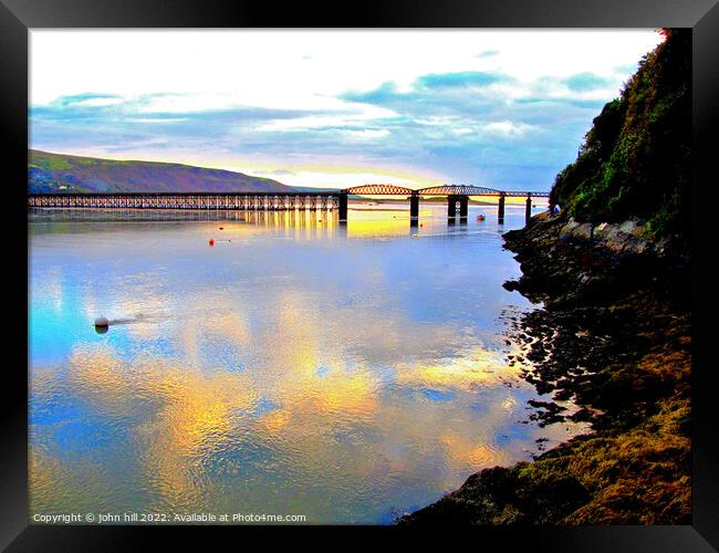 Barmouth rail bridge at dusk. Framed Print by john hill