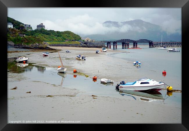Reflections at low tide in Barmouth, Wales. Framed Print by john hill