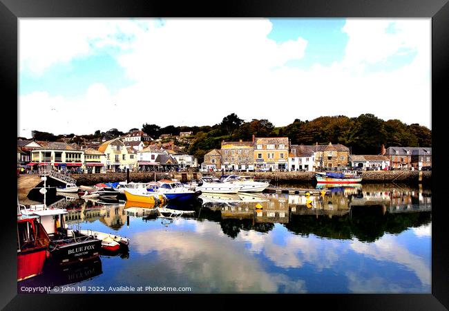 Padstow harbour reflections in Cornwall. Framed Print by john hill