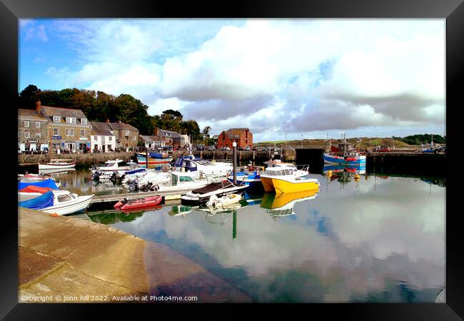 Padstow harbour reflections Cornwall. Framed Print by john hill