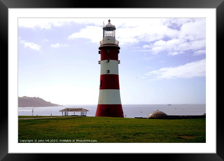 Plymouth Hoe with Smeaton's Lighthouse. Framed Mounted Print by john hill