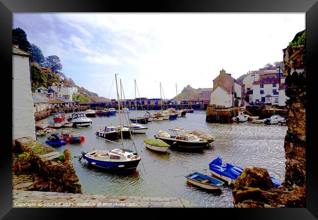 Tranquil Polperro Harbour in March Framed Print by john hill