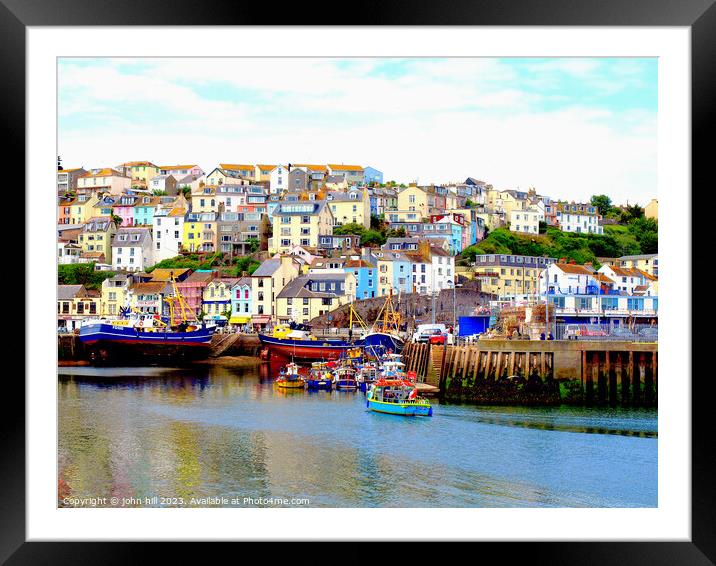 Colourful Brixham Quayside Framed Mounted Print by john hill