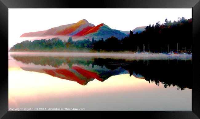 Mountain reflections at Derwentwater, Cumbria Framed Print by john hill