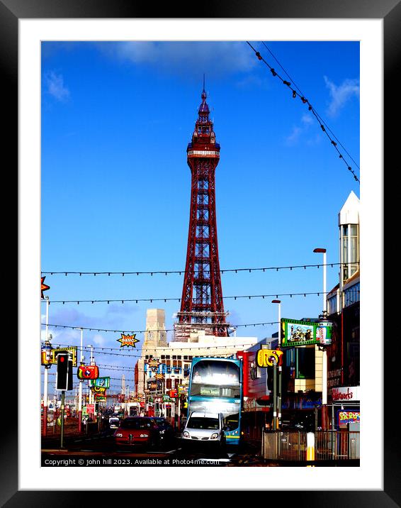 Iconic Blackpool Tower Silhouette against Blue Sky Framed Mounted Print by john hill