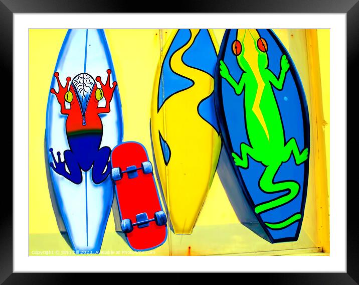 Street art of surf boards and skate board. Framed Mounted Print by john hill
