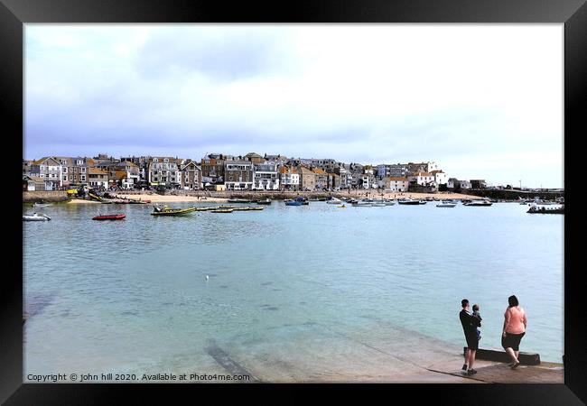 High tide at St. Ives harbour Cornwall.  Framed Print by john hill