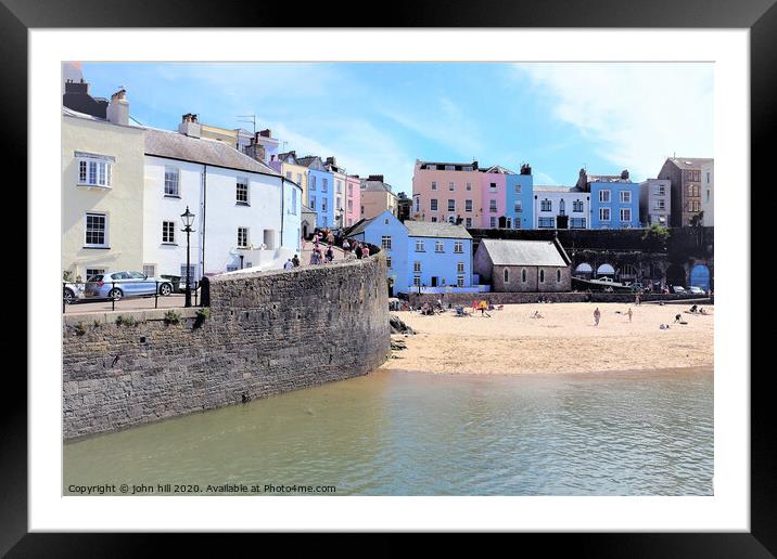 The beautiful harbour  and beach of Tenby Wales.  Framed Mounted Print by john hill