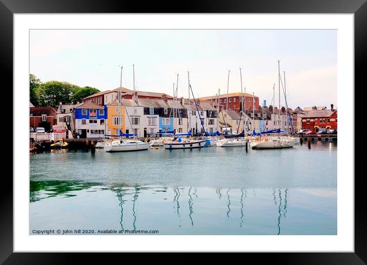 Yachts and reflections by the quay at Weymouth in Dorset. Framed Mounted Print by john hill